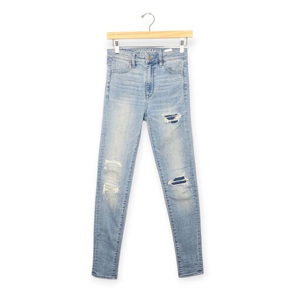 American Eagle Light Wash Super High Rise Super Stretch Jeggings Size 0 - Picture 1 of 8